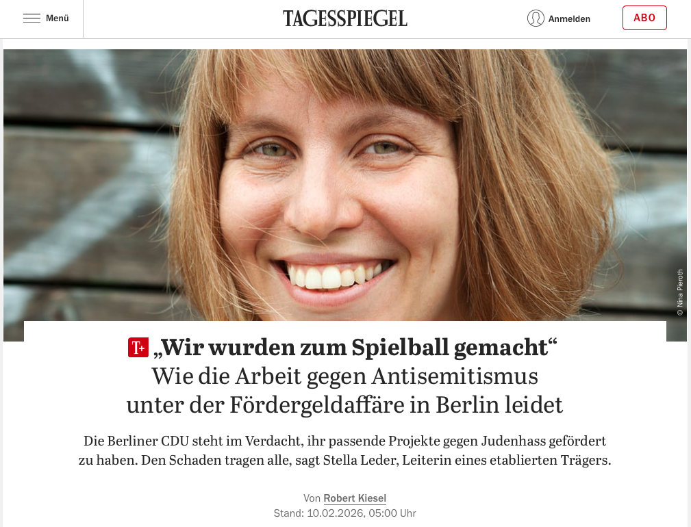 Screenshot des Artikels „Wir wurden zum Spielball gemacht“ : Wie die Arbeit gegen Antisemitismus unter der Fördergeldaffäre in Berlin leidet
