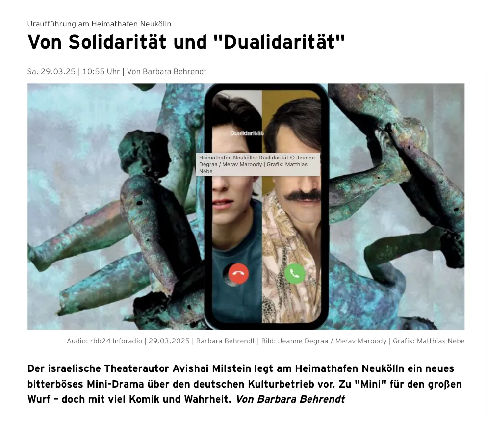 Screenshot des Artikels:Uraufführung am Heimathafen Neukölln: Von Solidarität und "Dualidarität"