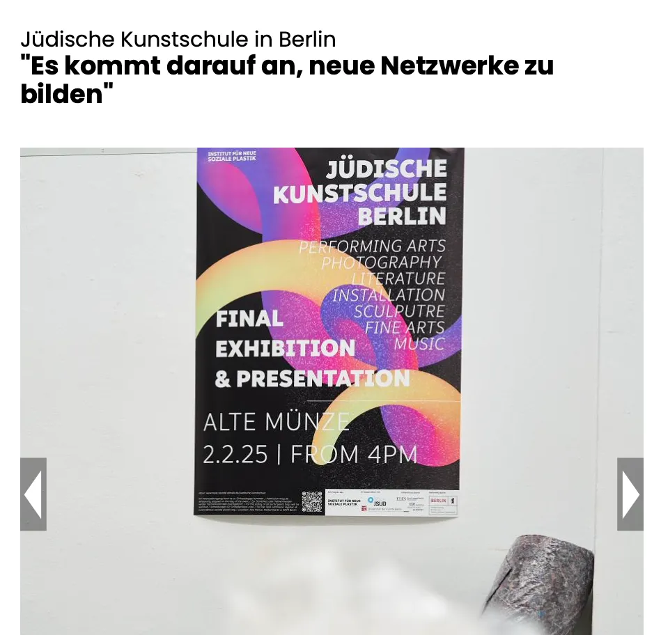 Screenshot des Artikels: Jüdische Kunstschule in Berlin: "Es kommt darauf an, neue Netzwerke zu bilden"