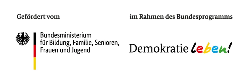 Grafik "Gefördert vom Bundesministerium für Bildung, Familie, Senioren, Frauen und Jugend | im Rahmen des Bundesprogramm Demokratie Leben!"