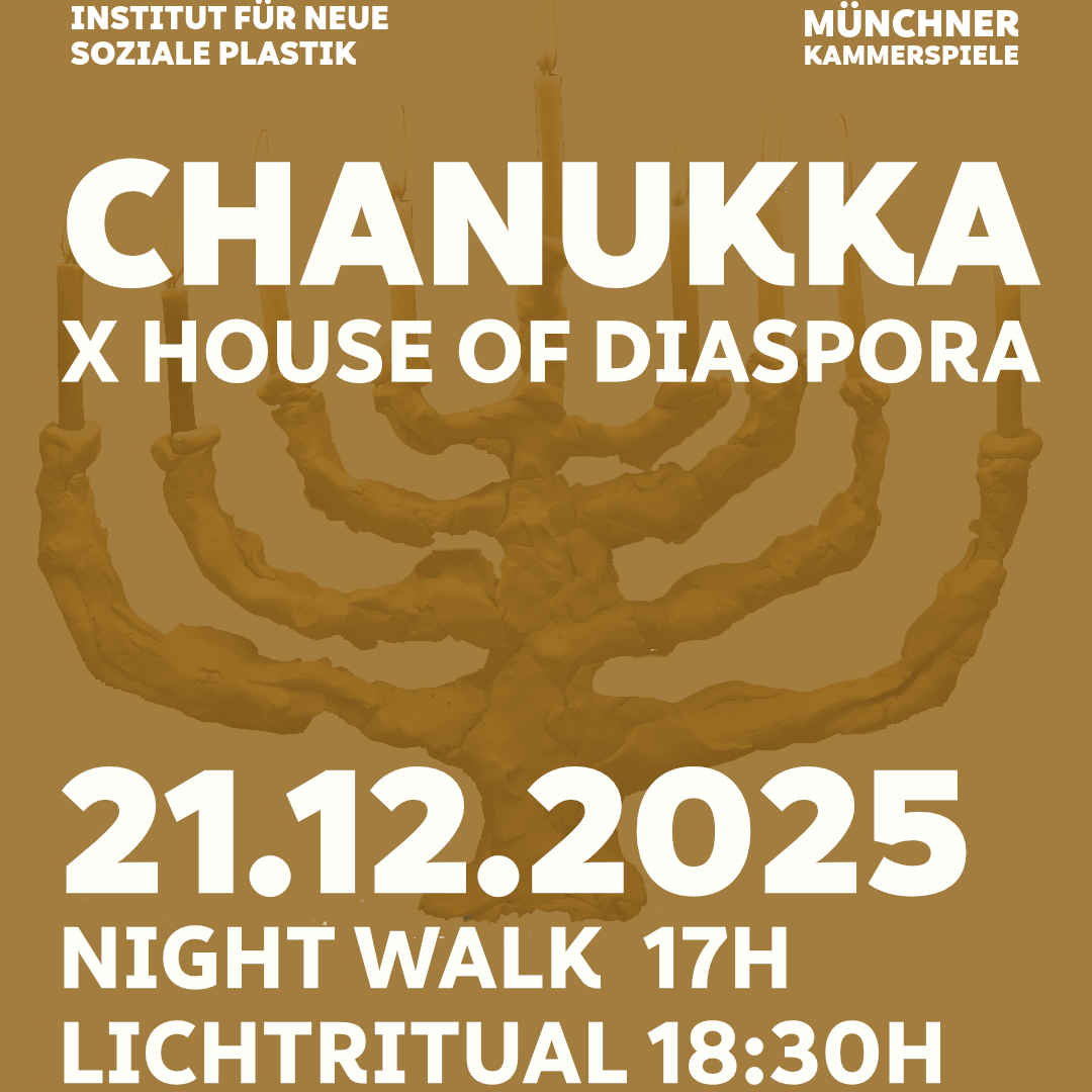 Ein neunarmiger Chanukka-Kerzenleuchter; Text zu einer Veranstaltung zum jüdischen Chanukka-Fest am 21. Dezember 2025