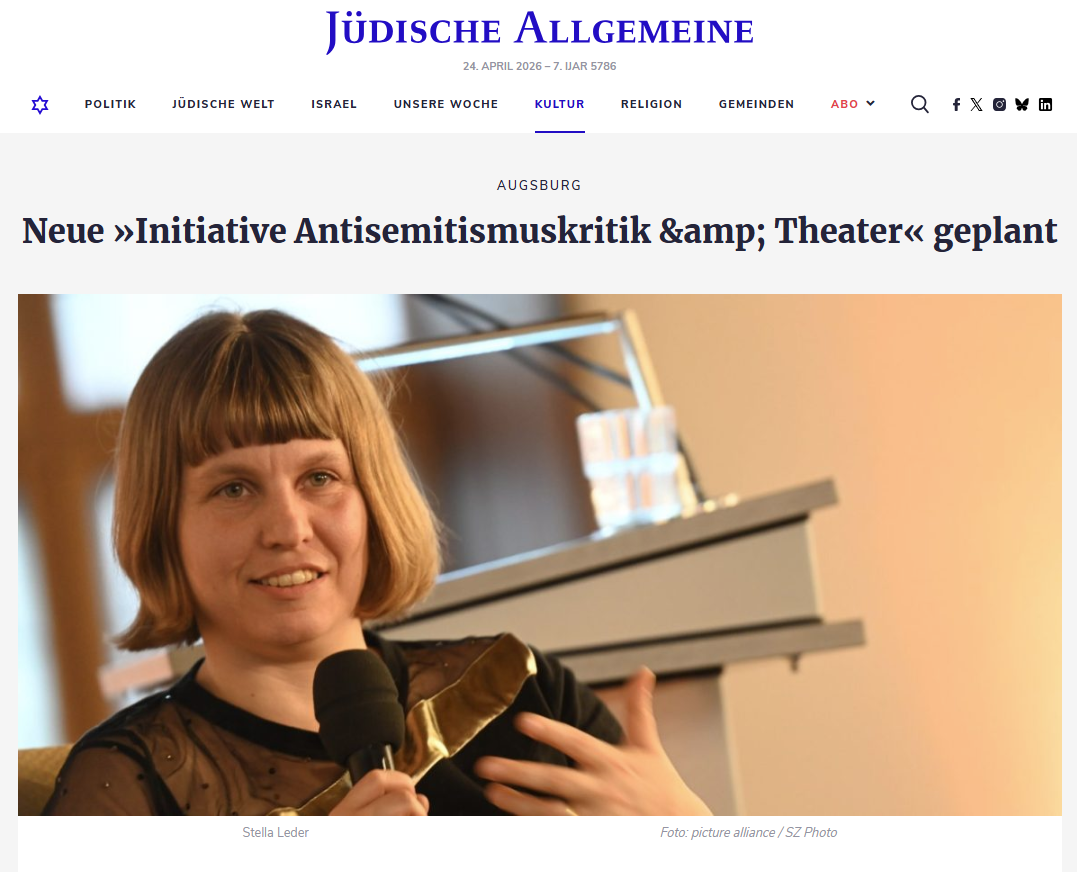 Screenshot des Beitrags "Neue »Initiative Antisemitismuskritik & Theater« geplant" aus der Jüdischen Allgemeinen